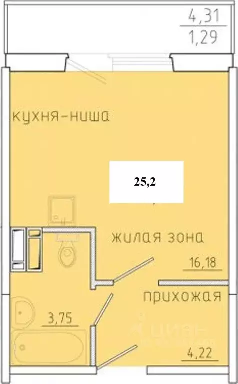 Студия Красноярский край, Красноярск Караульная ул., 82 (25.2 м) - Фото 1