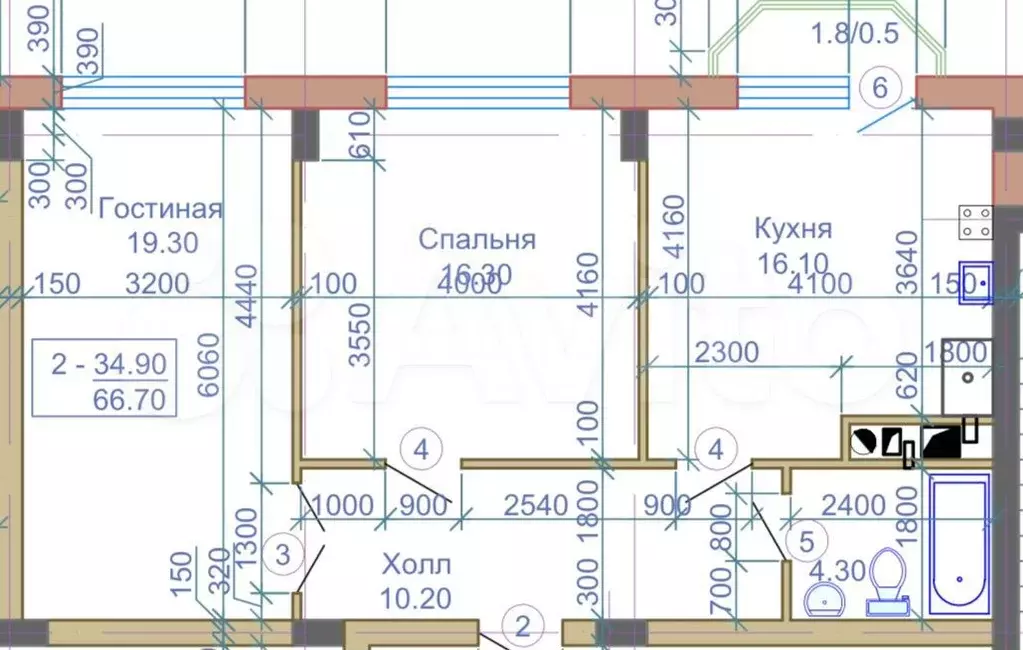 2-к. квартира, 66,7 м, 3/9 эт. - Фото 0