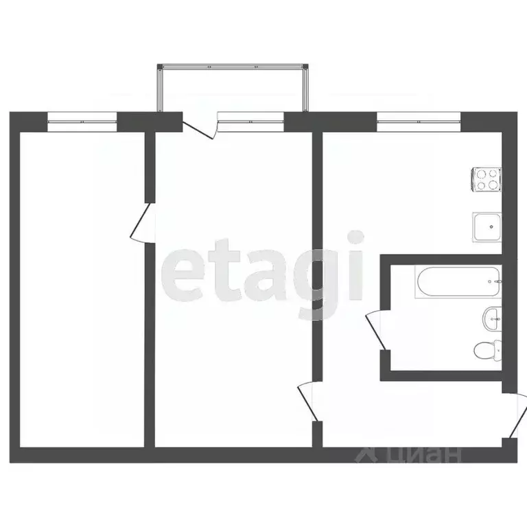2-к кв. Томская область, Томск ул. Беринга, 5 (43.9 м) - Фото 1