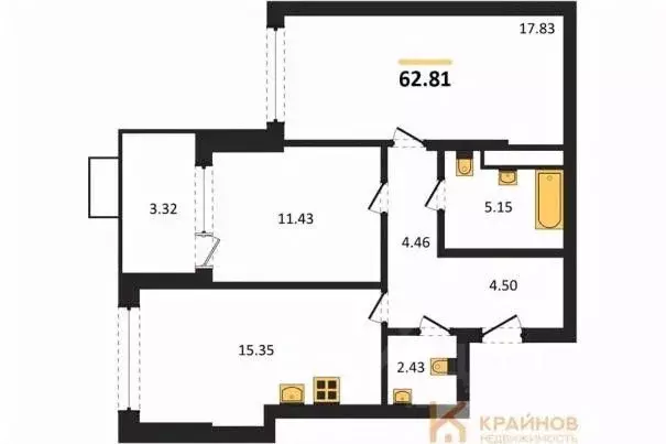 2-к кв. Воронежская область, Воронеж наб. Чуева, 7 (62.81 м) - Фото 0