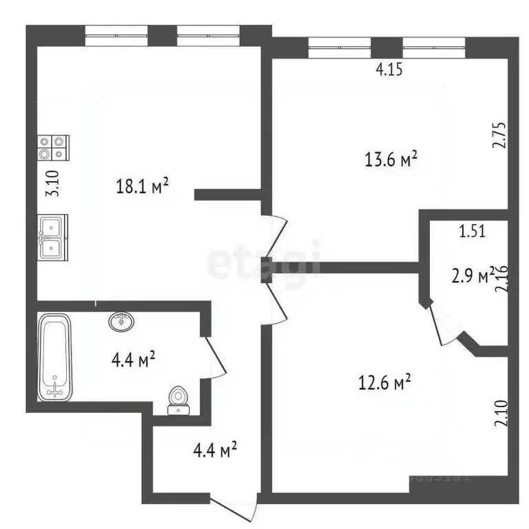 2-к кв. Ростовская область, Ростов-на-Дону 1-я Баррикадная ул., 34 ... - Фото 1