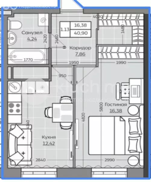 1-комнатная квартира: Казань, улица Рауиса Гареева, 103А (40.8 м) - Фото 1