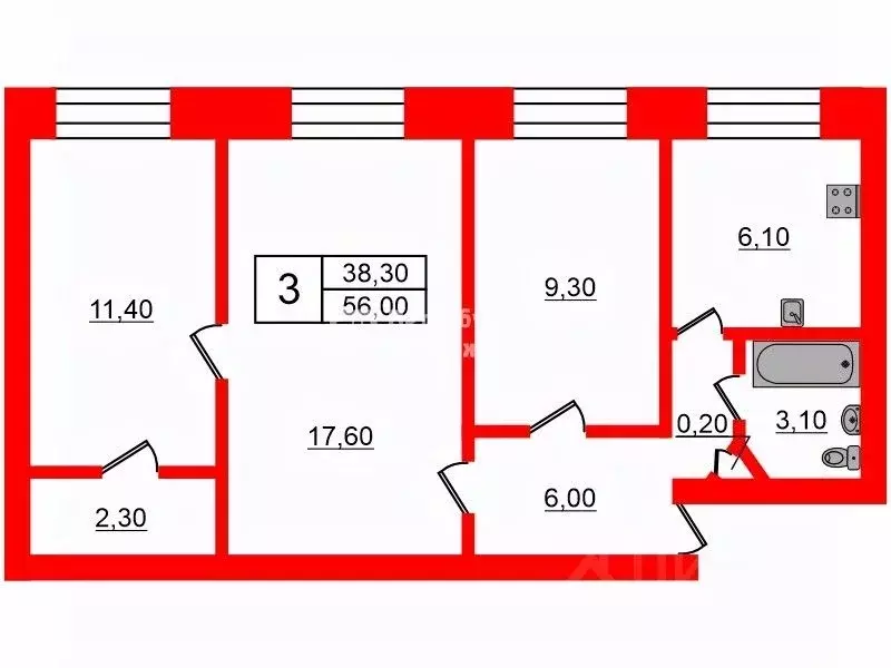 3-к кв. Санкт-Петербург Краснопутиловская ул., 94 (56.0 м) - Фото 1