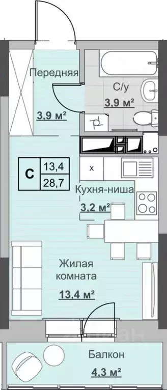 Студия Удмуртия, Ижевск ул. Ухтомского (28.2 м) - Фото 0