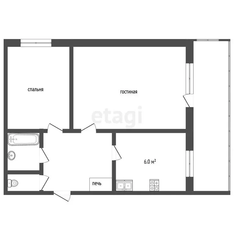Квартира, 2 комнаты, 48.5 м - Фото 1