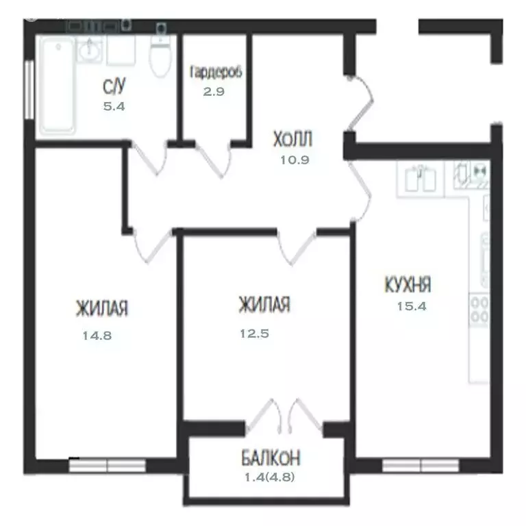 2-комнатная квартира: Балтийск, Московская улица, 16Ак1 (63.3 м) - Фото 0