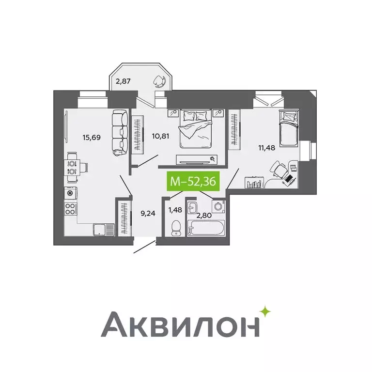 2-комнатная квартира: Северодвинск, жилой комплекс Квартал № 100 ... - Фото 0
