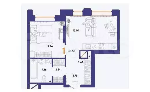 1-к. квартира, 36,5 м, 19/25 эт. - Фото 1