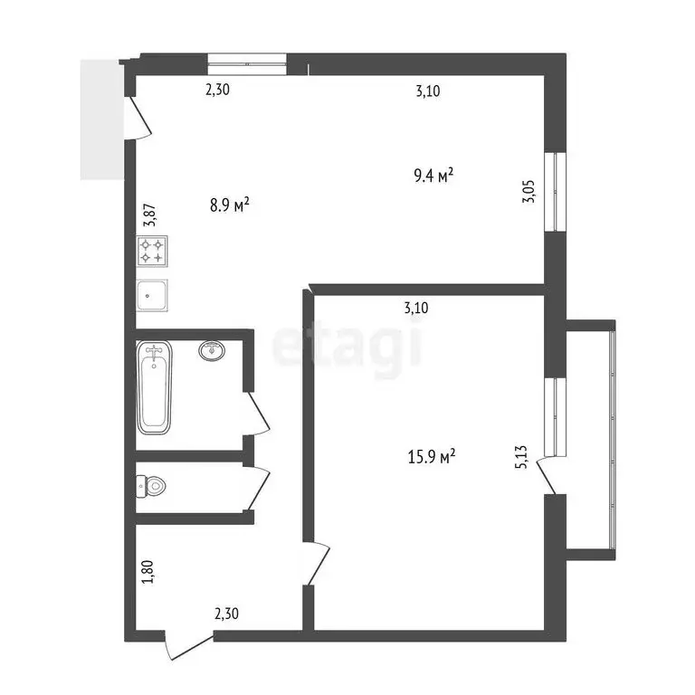 2-комнатная квартира: Томск, улица Елизаровых, 31 (45 м) - Фото 0