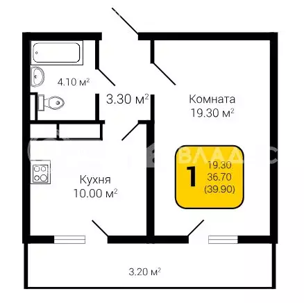 1-комнатная квартира: Воронеж, улица Шишкова, 140Б/23 (39.9 м) - Фото 0
