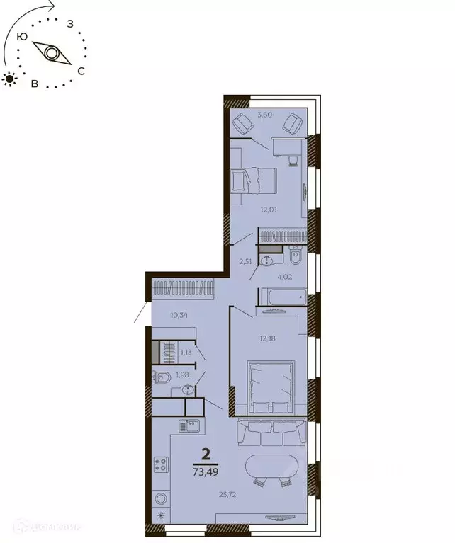 2-к кв. Рязанская область, Рязань ул. Есенина (73.49 м) - Фото 0