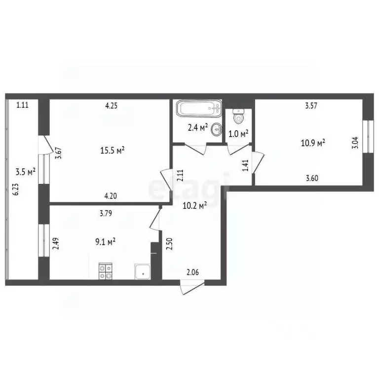 2-к кв. Вологодская область, Череповец Рыбинская ул., 4 (49.1 м) - Фото 1