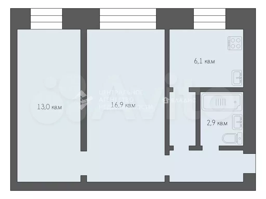 2-к. квартира, 43,5 м, 1/4 эт. - Фото 0