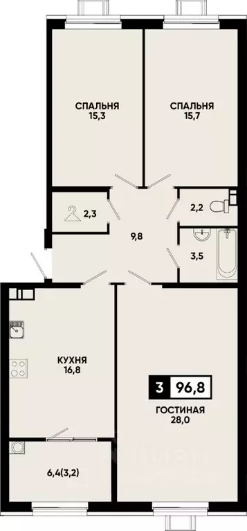 3-к кв. Ставропольский край, Кисловодск Моя Легенда жилой комплекс ... - Фото 1