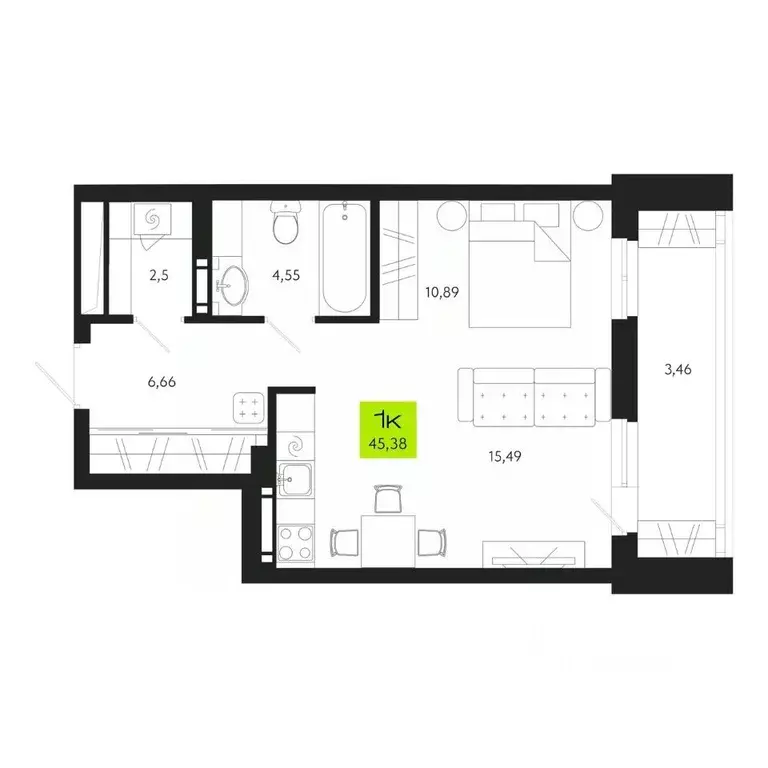 1-к кв. Томская область, Томск Уютный жилой квартал, ул. Маяковского, ... - Фото 1