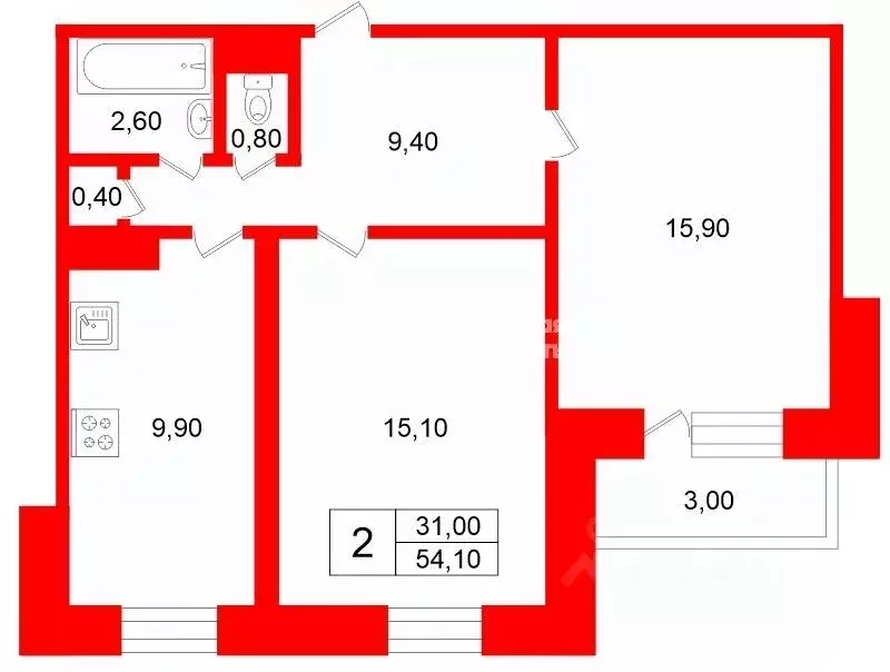 2-к кв. Санкт-Петербург Ленинский просп., 79К1 (54.1 м) - Фото 2