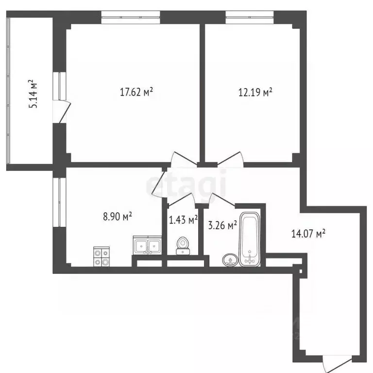2-к кв. Татарстан, Тукаевский район, с. Биклянь ул. Чкалова, 2А (64.0 ... - Фото 2