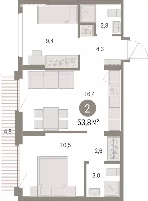 2-комнатная квартира: Екатеринбург, микрорайон Академический, 19-й ... - Фото 2