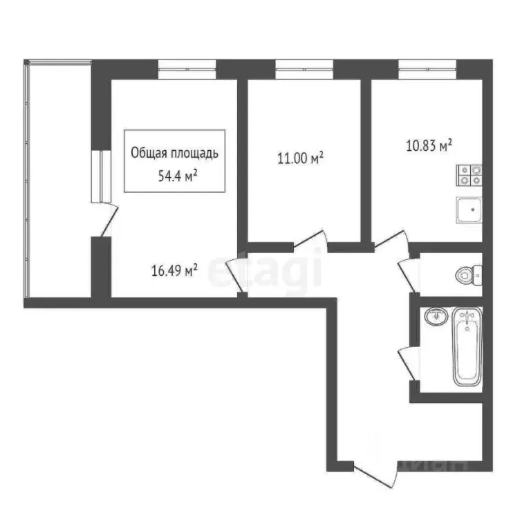 2-к кв. Новосибирская область, Новосибирск Выборная ул., 135 (54.4 м) - Фото 2