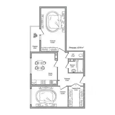 2-к кв. Ярославская область, Ярославль 2-й мкр,  (63.93 м) - Фото 1