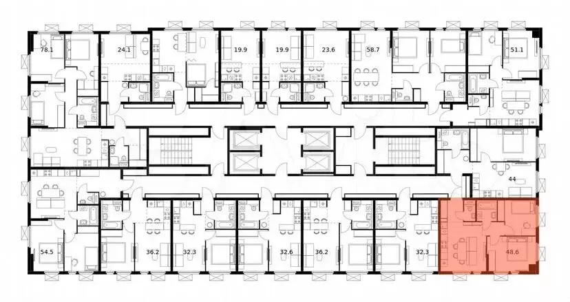 2-к. квартира, 48,6м, 16/25эт. - Фото 1