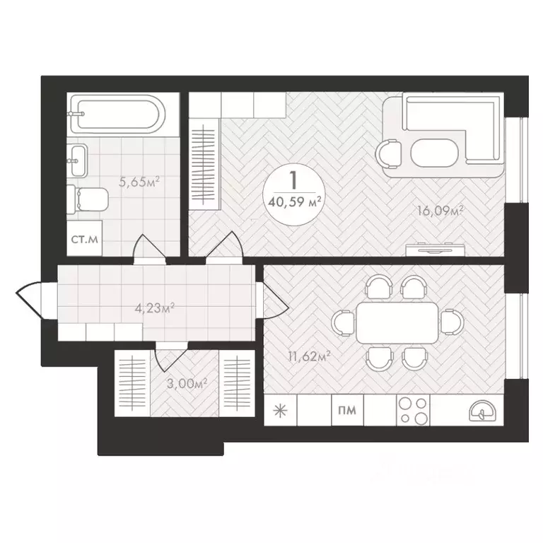 1-к кв. Башкортостан, Уфа Южный-2 мкр,  (40.59 м) - Фото 0