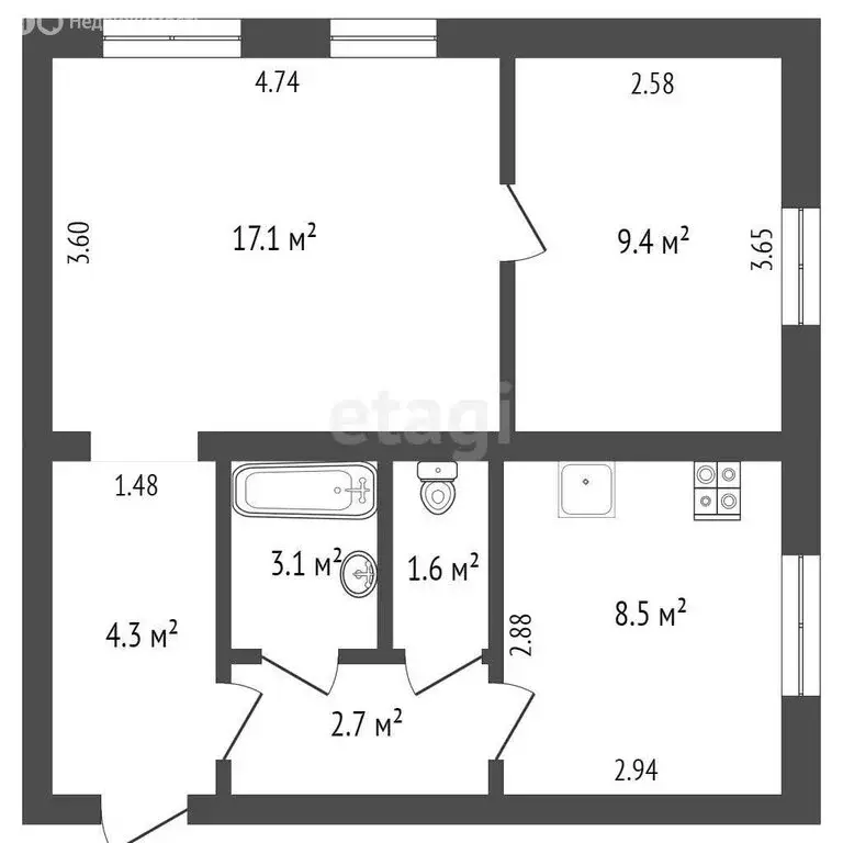 2-комнатная квартира: Стерлитамак, Локомотивная улица, 12А (46.7 м) - Фото 1