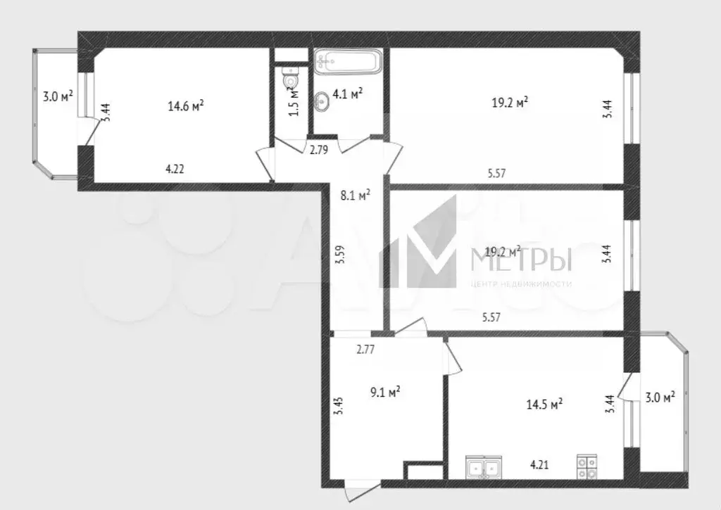 3-к. квартира, 90 м, 7/14 эт. - Фото 0