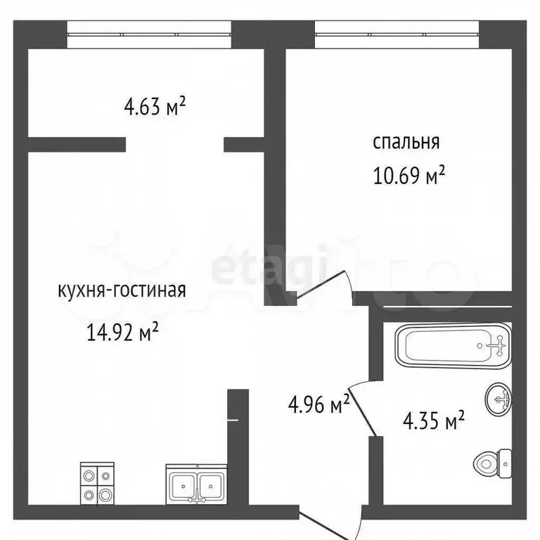 1-к. квартира, 35,3 м, 7/9 эт. - Фото 0
