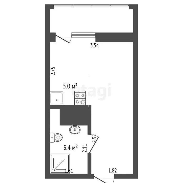 Квартира-студия: Тюмень, Краснооктябрьская улица, 16 (20.2 м) - Фото 1