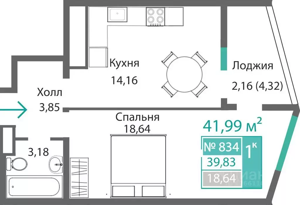 1-к кв. Крым, Симферополь Крымская роза мкр,  (41.99 м) - Фото 0