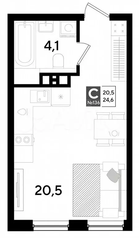 Квартира-студия, 24,6 м, 3/16 эт. - Фото 0