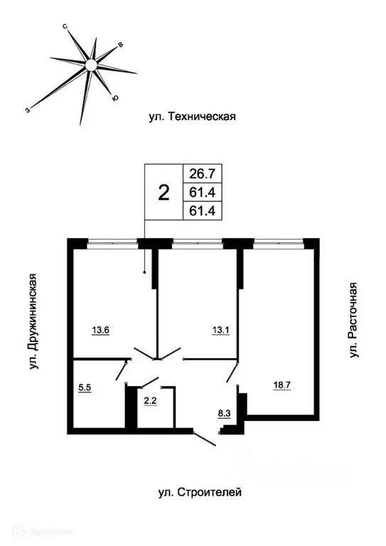 Продаётся 2-к квартира, 59.8 м - Фото 0