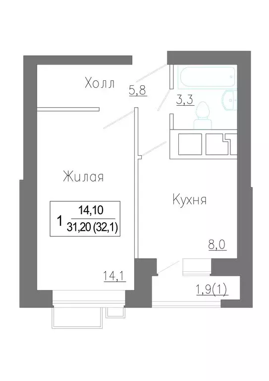1-комнатная квартира: деревня Сабурово, жилой комплекс ЗаМитино (32.15 ... - Фото 0