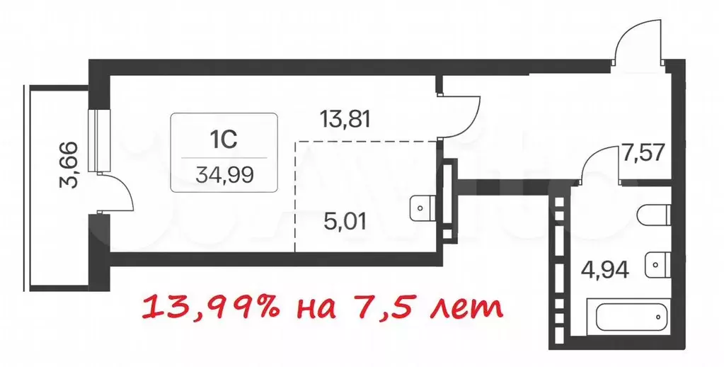 Квартира-студия, 35 м, 19/27 эт. - Фото 0