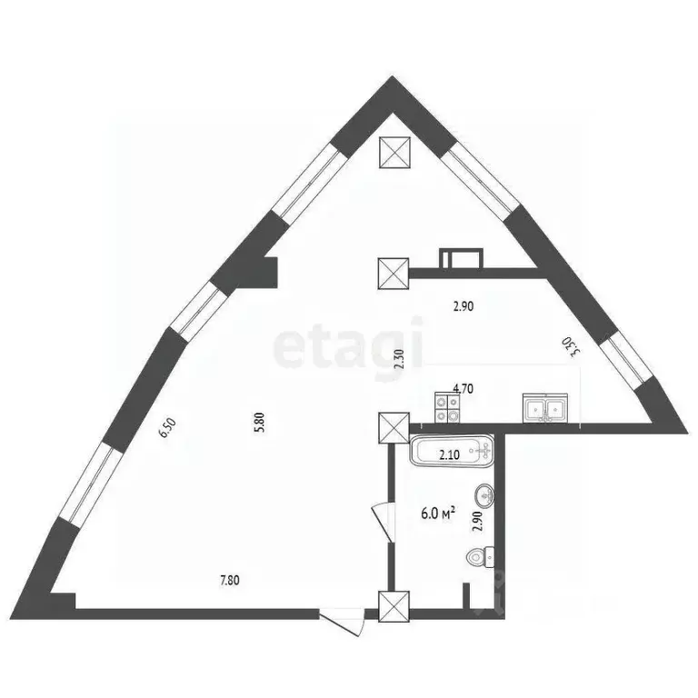 Студия Тюменская область, Тюмень Профсоюзная ул., 56 (41.0 м) - Фото 1