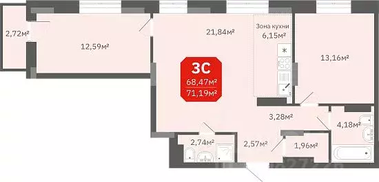 3-к кв. Новосибирская область, Новосибирск ул. Титова, 196/1 (71.19 м) - Фото 1