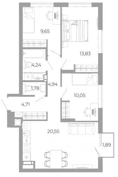 3-к кв. Астраханская область, Астрахань Гагарин жилой комплекс (70.7 ... - Фото 1