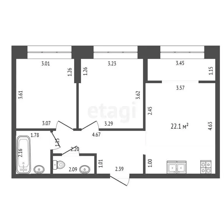 2-комнатная квартира: Тюмень, улица Тимофея Чаркова, 83 (56.7 м) - Фото 1
