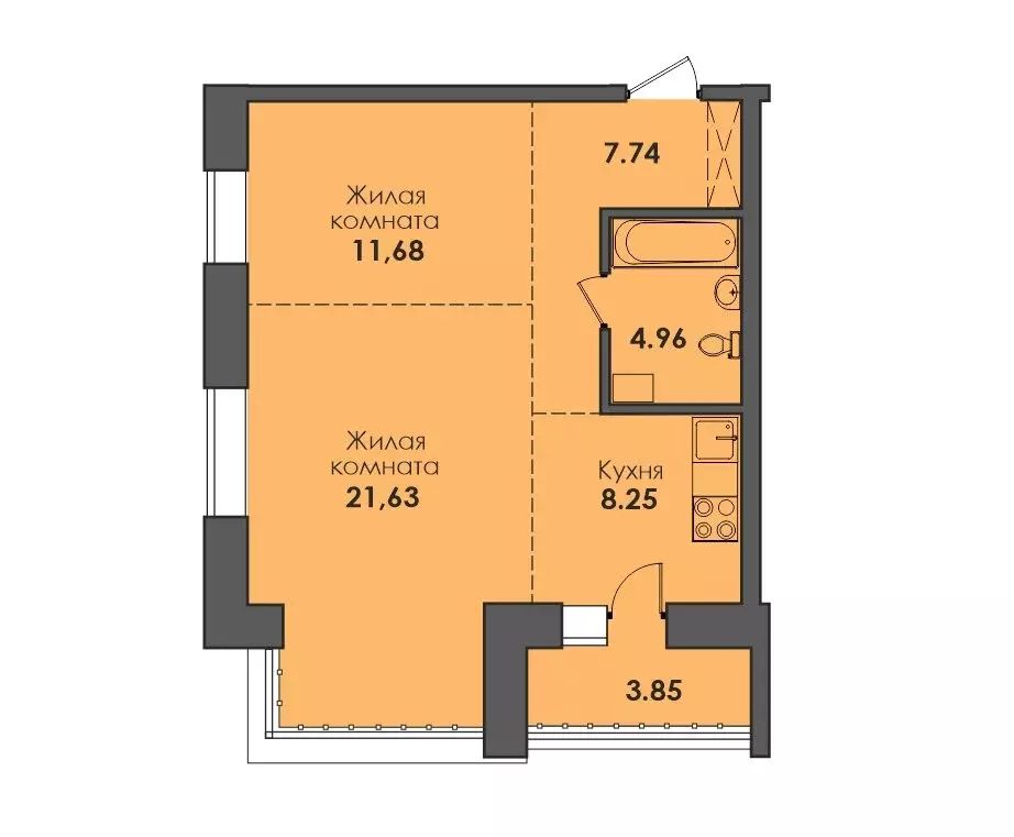 Квартира-студия: Иркутск, улица Якоби, 6 (57.04 м) - Фото 1