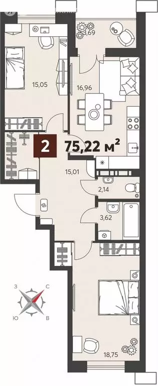 2-комнатная квартира: Пенза, улица Ворошилова, с14 (75.22 м) - Фото 0