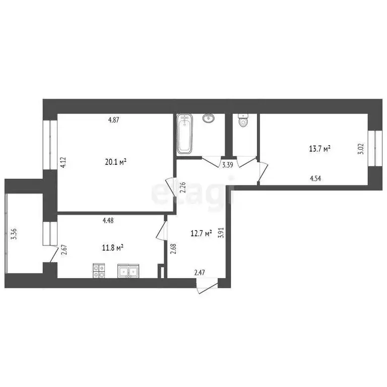 2-комнатная квартира: Орёл, Комсомольская улица, 310к1 (63.7 м) - Фото 0
