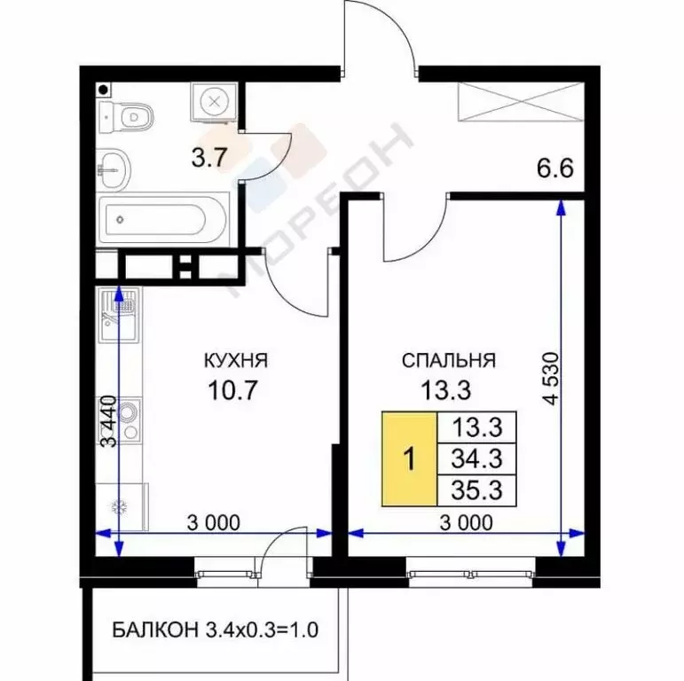 1-комнатная квартира: Краснодар, улица имени Героя Ростовского, 8к6 ... - Фото 0