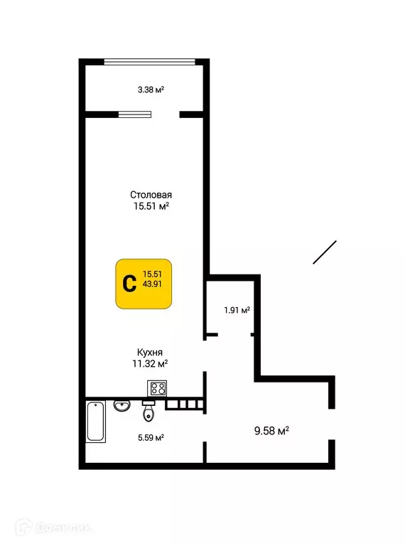 Продаётся 1-к квартира, 45.6 м - Фото 0
