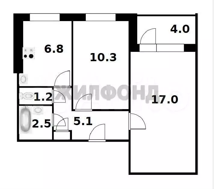 2-к. квартира, 43,4 м, 1/9 эт. - Фото 0