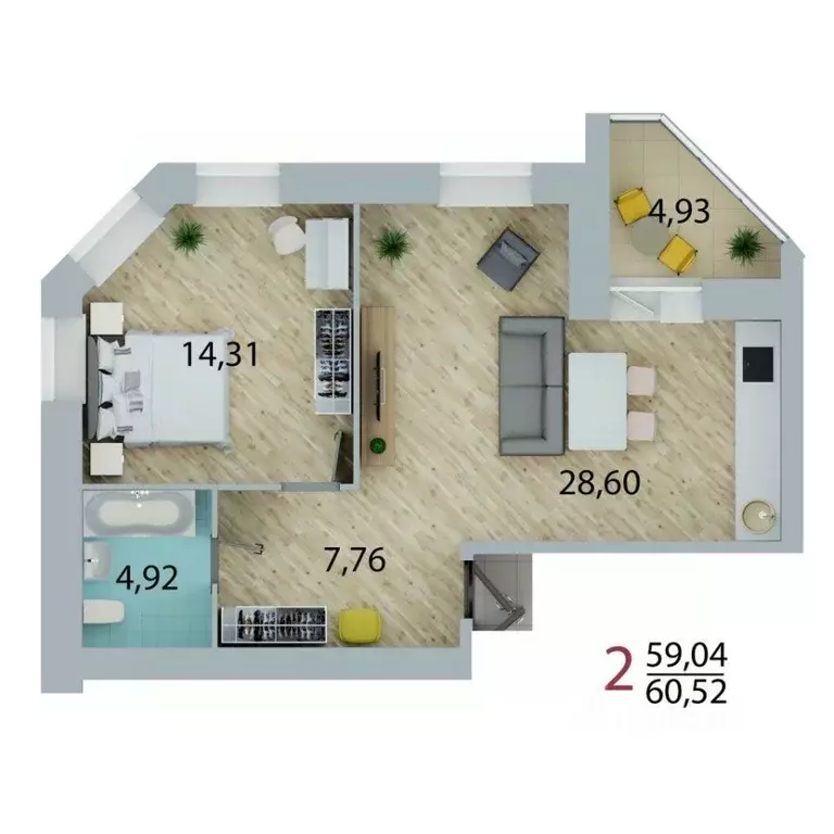 2-к кв. Омская область, Омск ул. 3-я Енисейская, 28/1 (60.5 м) - Фото 0