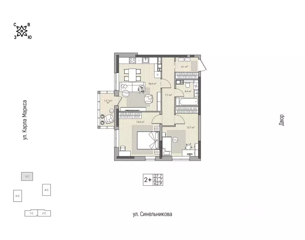 2-к кв. Хабаровский край, Хабаровск ул. Синельникова, 4 (62.9 м) - Фото 1
