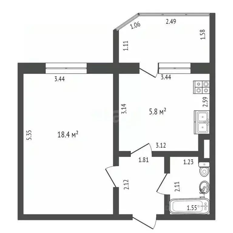 1-к кв. Ханты-Мансийский АО, Сургут ул. Есенина, 6 (36.0 м) - Фото 1