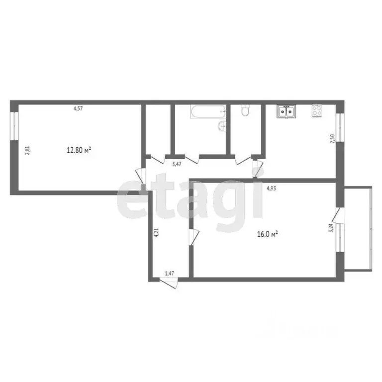 2-к кв. Тюменская область, Тюмень ул. Клары Цеткин, 7 (49.3 м) - Фото 2