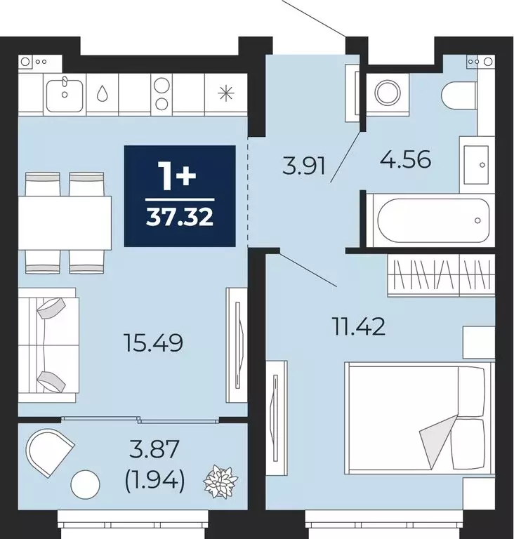 1-комнатная квартира: Тюмень, Камчатская улица, 107к1 (39.25 м) - Фото 1